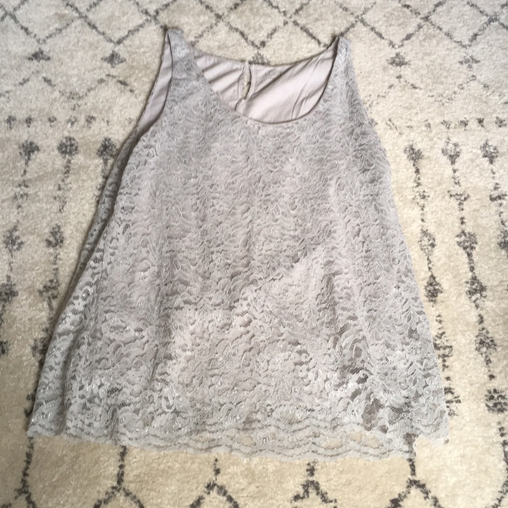 XL Loft Gray Lace Top with Sparkles